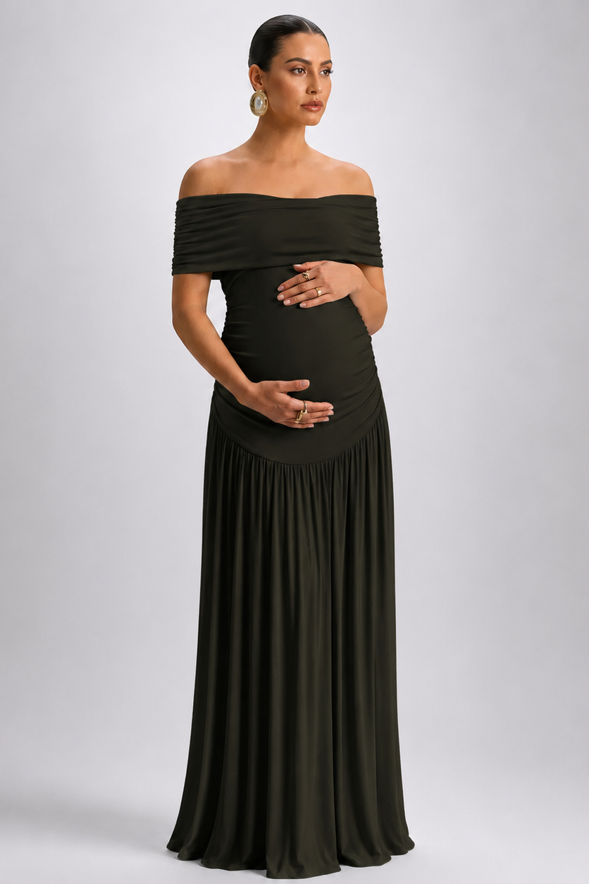 Robe de maternité longue élégante à épaules dénudées