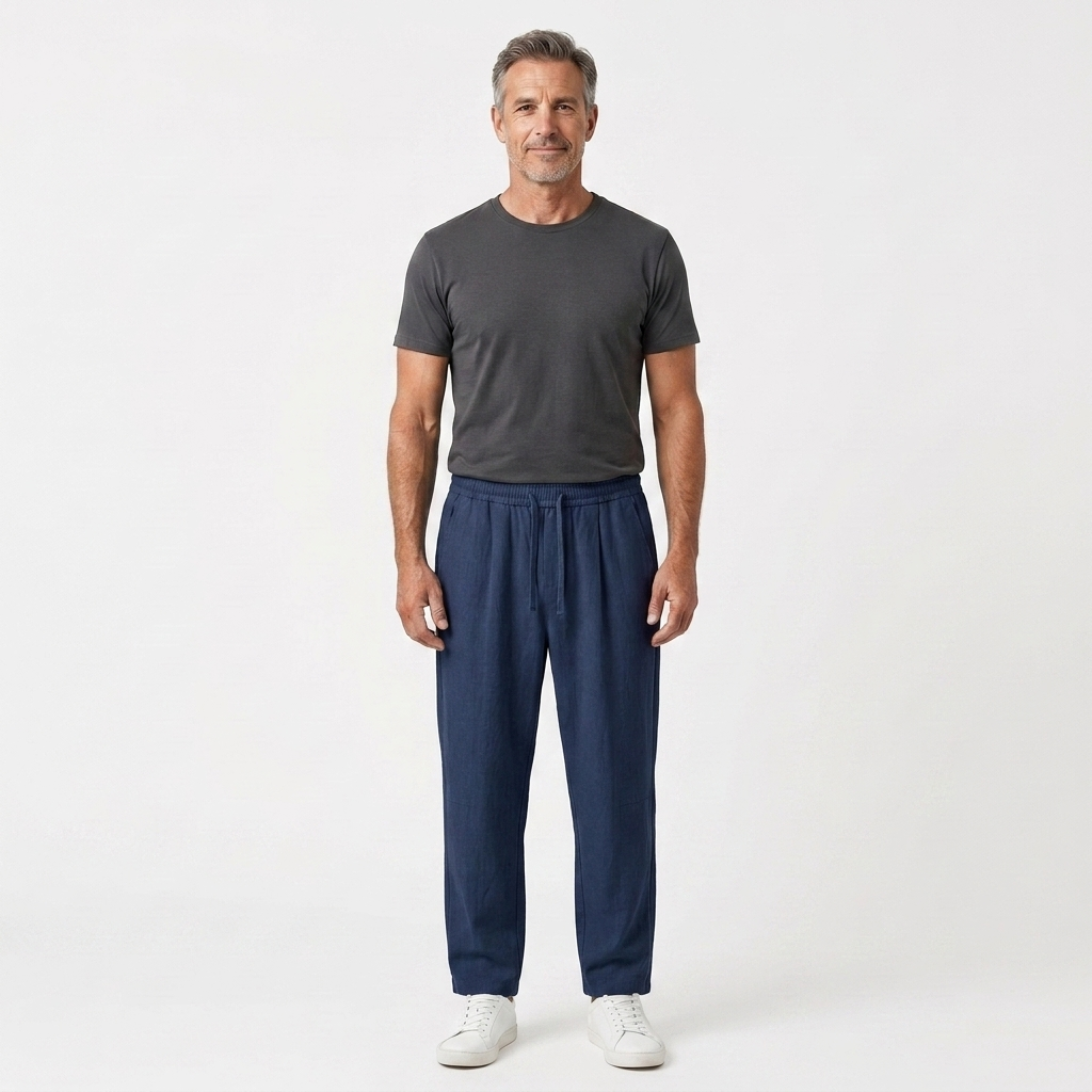 Pantalón de lino hombre — corte tapered con cintura elástica