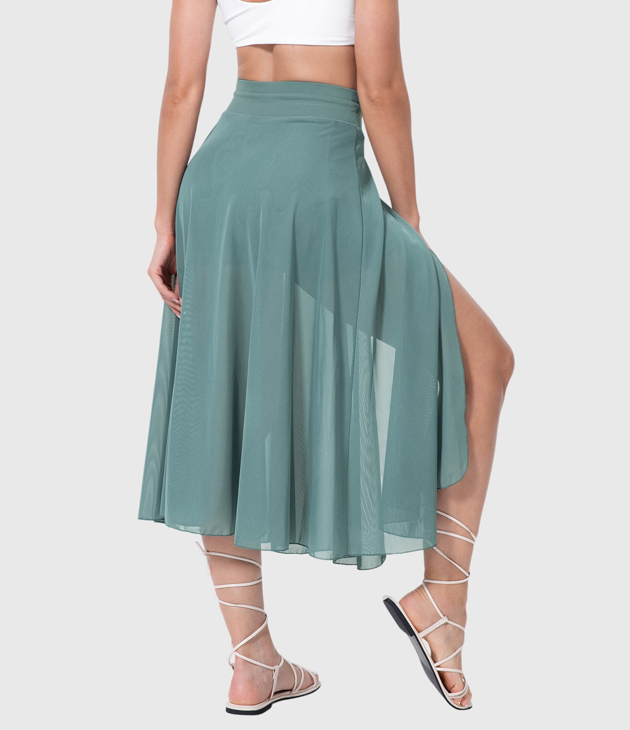 Jupe midi évasée taille haute pour femme avec cordon ajustable