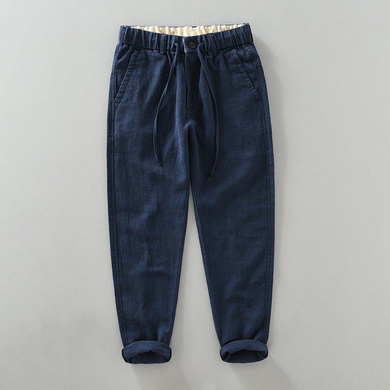 Pantalones de Lino y Algodón para Hombre de Corte Recto con Cintura Elástica