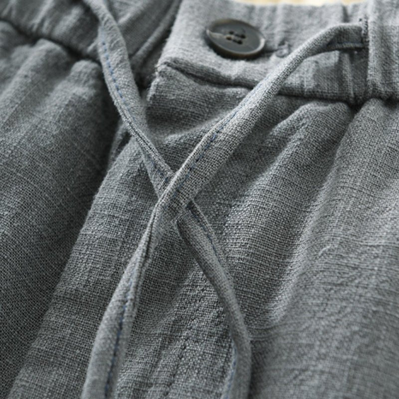 Pantalones de Lino y Algodón para Hombre de Corte Recto con Cintura Elástica