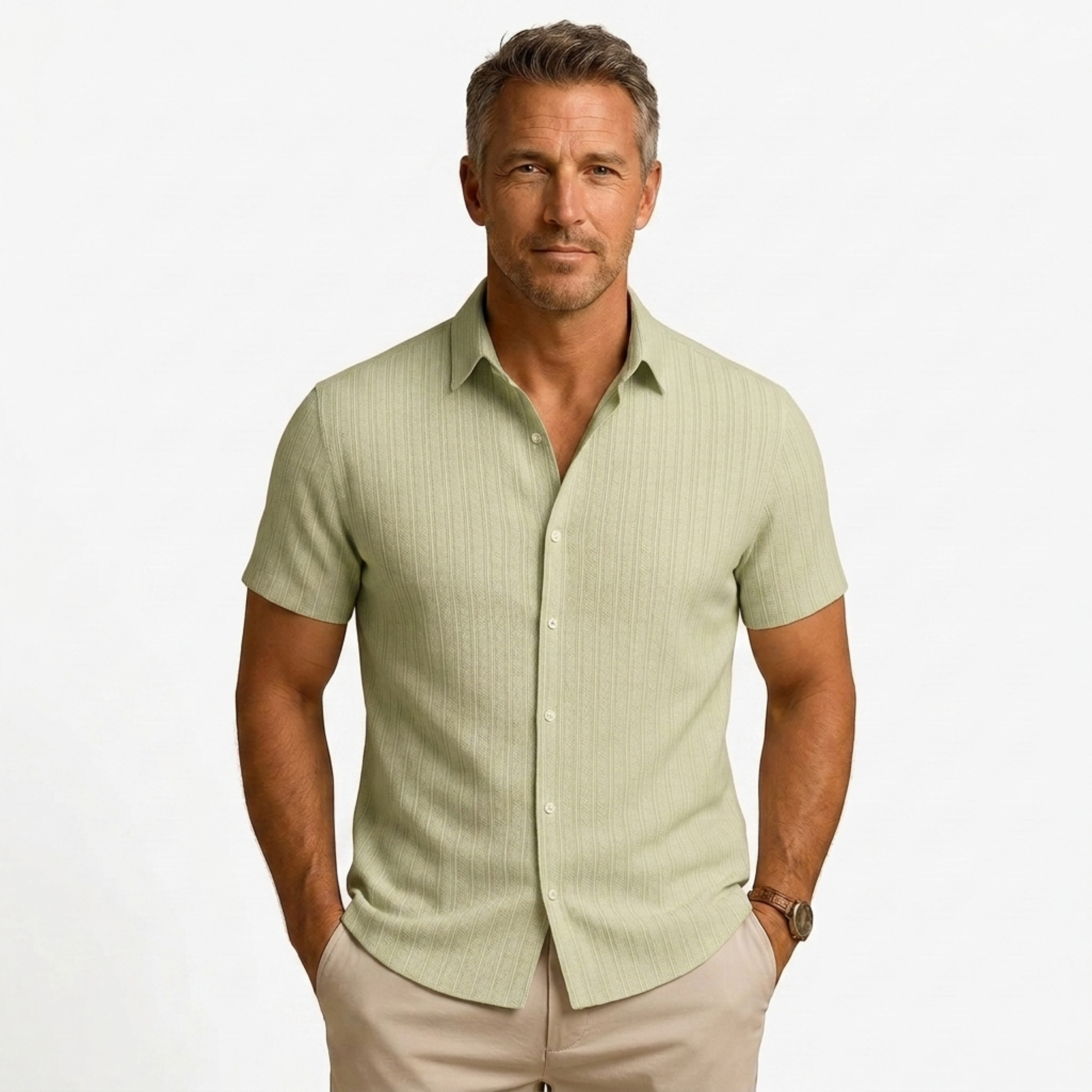 Chemise en coton et lin | design manches courtes pour la plage