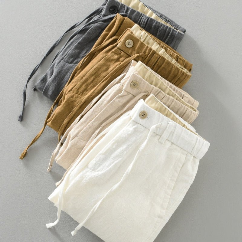 Pantalones de Lino y Algodón para Hombre de Corte Recto con Cintura Elástica