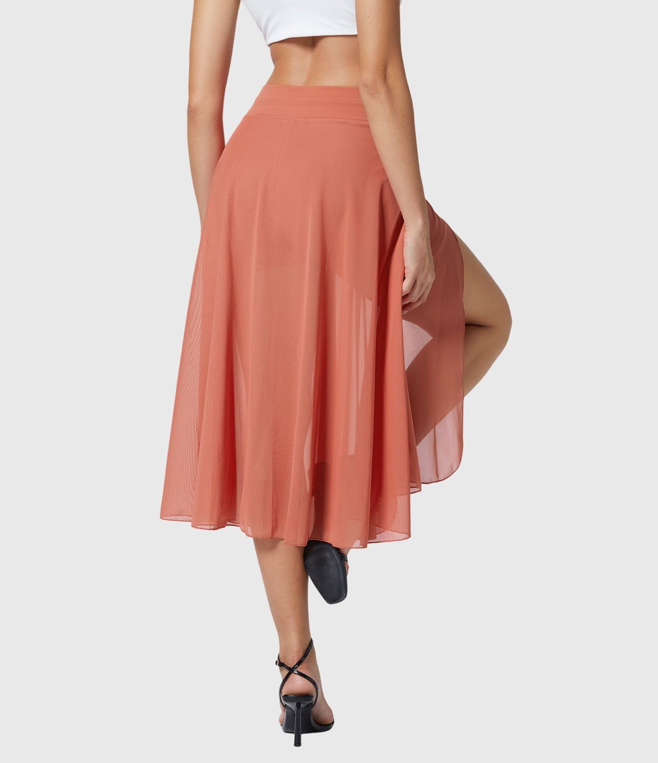 Jupe midi évasée taille haute pour femme avec cordon ajustable