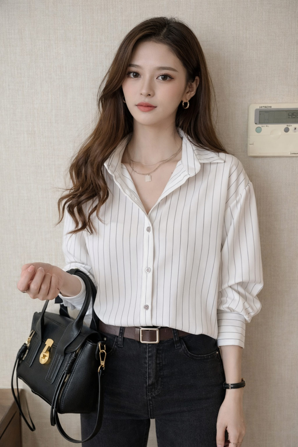 Camisa de Rayas para Mujer Manga Larga con Cuello de Solapa y Botones
