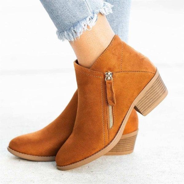 Botine din piele cu fermoar lateral și talpă cu platformă confortabilă pentru femei