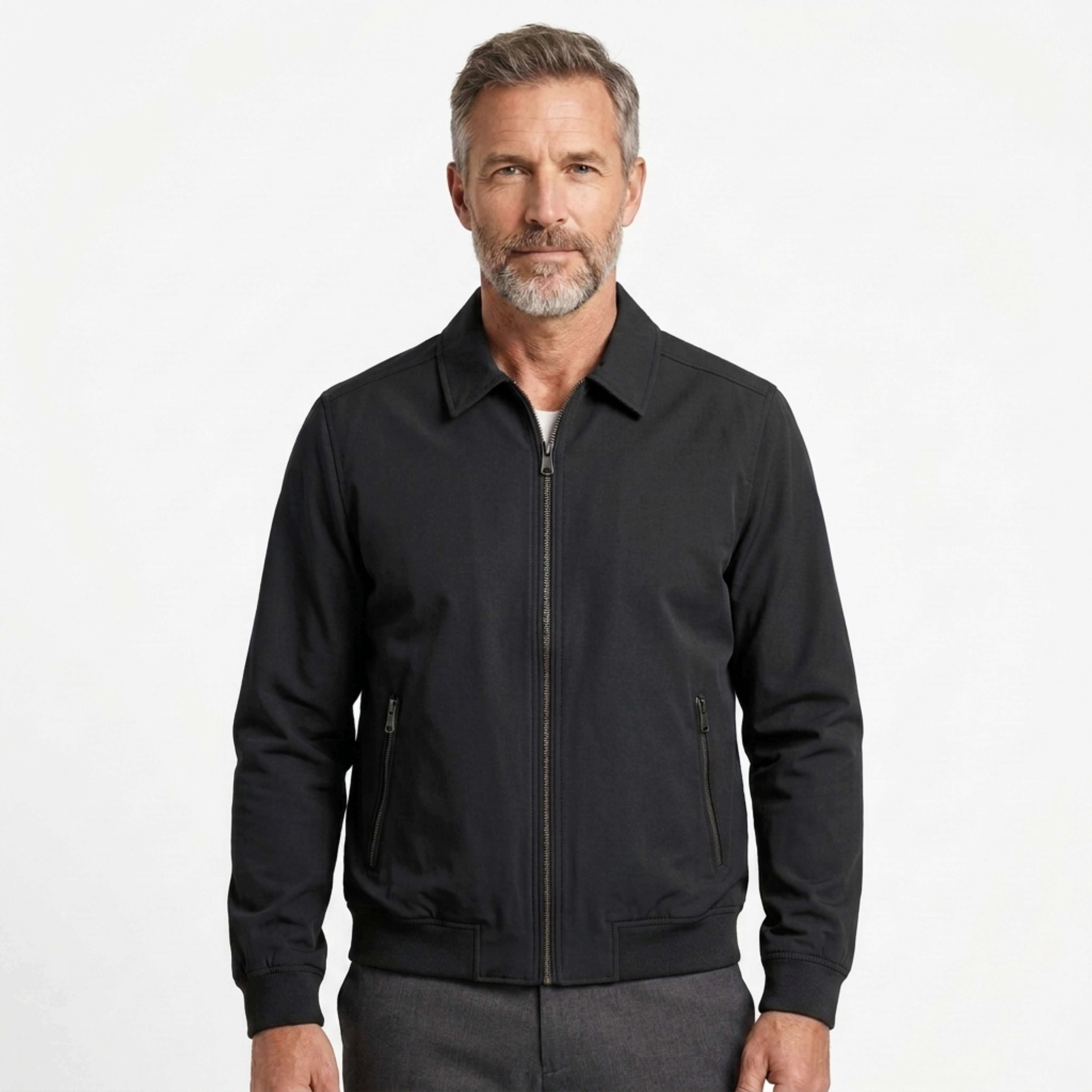 Chaqueta bomber hombre — cierre cremallera y cuello alto uso diario