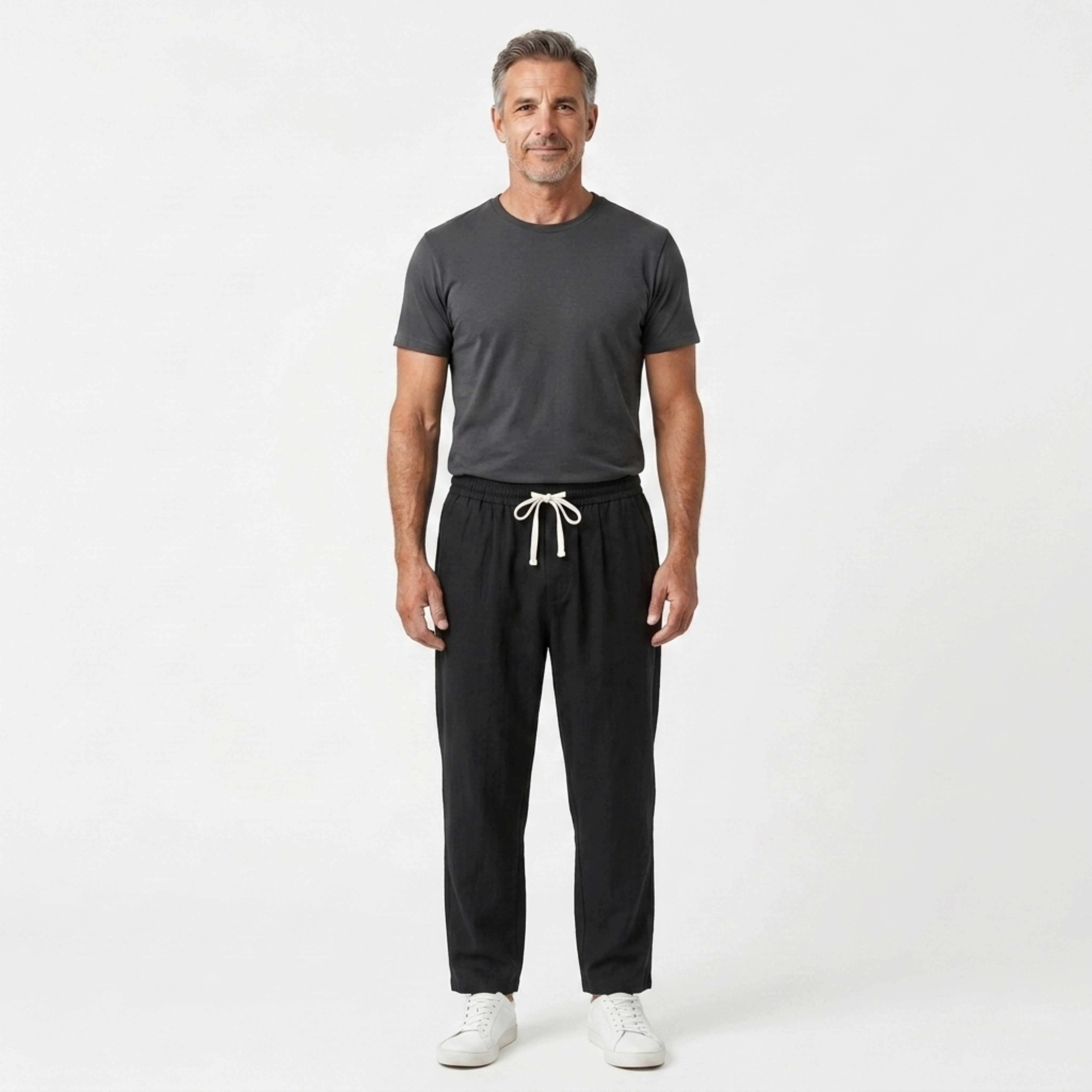 Pantalón de lino hombre — corte tapered con cintura elástica