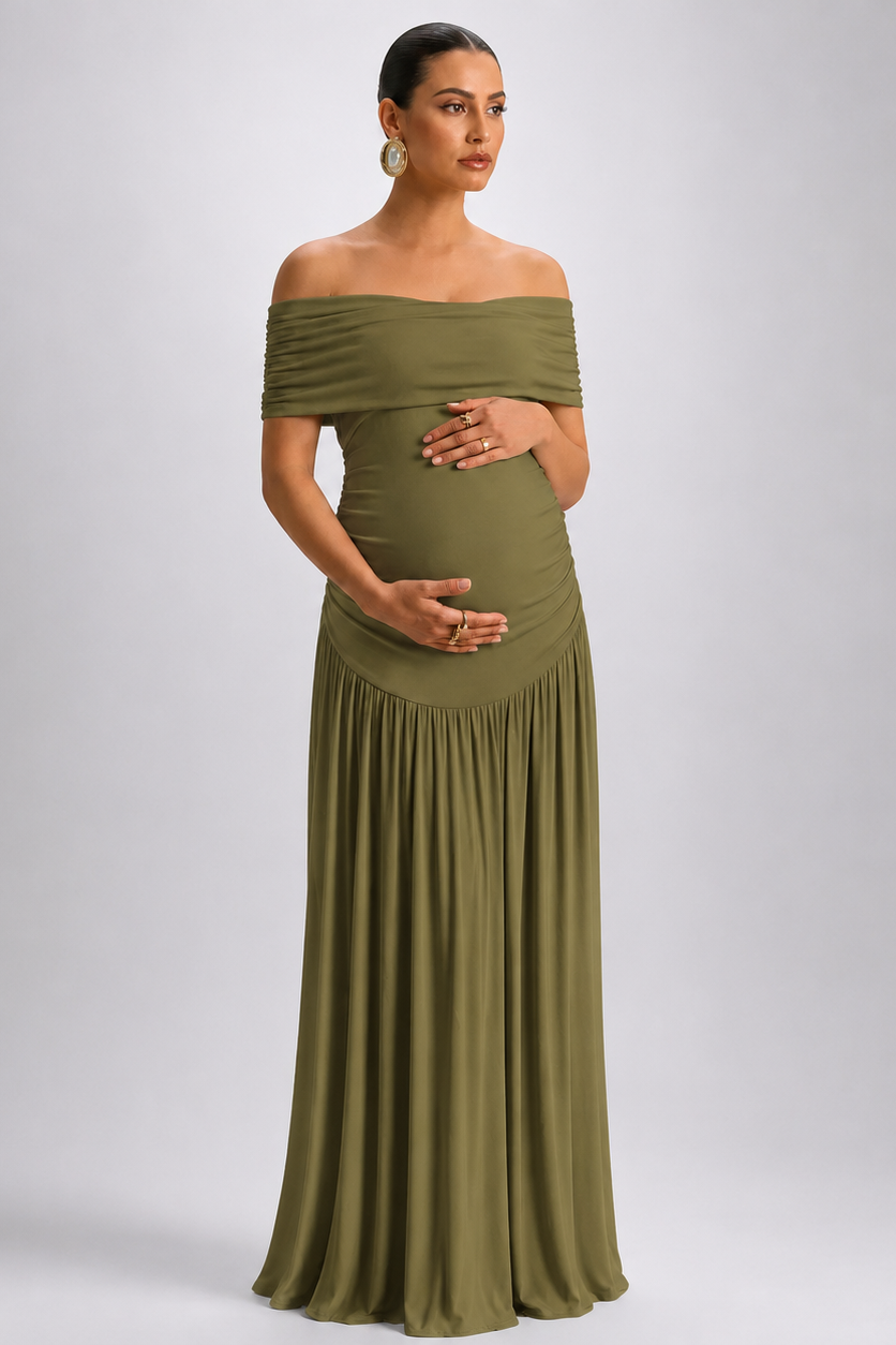 Robe de maternité longue élégante à épaules dénudées