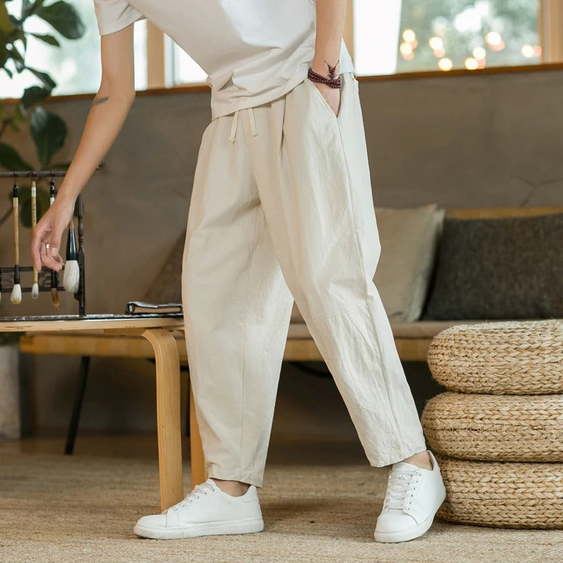 Pantalones de lino para hombre — Corte tapered con cintura elástica casual