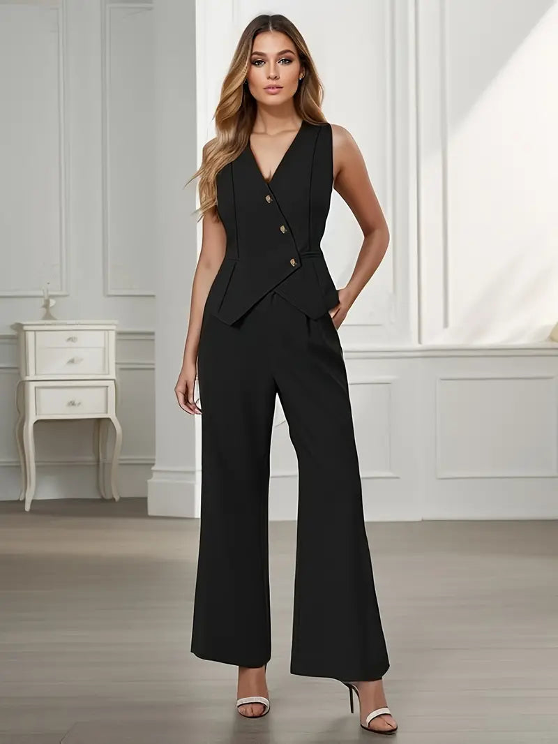 Conjunto de dos piezas para mujer — Chaleco de algodón y pantalón para oficina