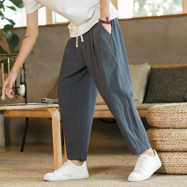 Pantalones de lino para hombre — Corte tapered con cintura elástica casual