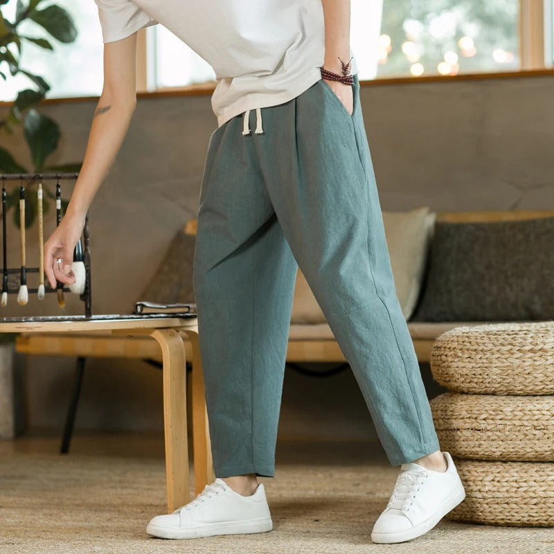 Pantalones de lino para hombre — Corte tapered con cintura elástica casual