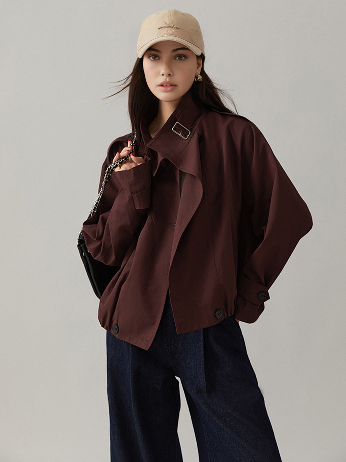 Chaqueta Utility de Corte Holgado con Cuello Solapa y Botones Frontales para Mujer