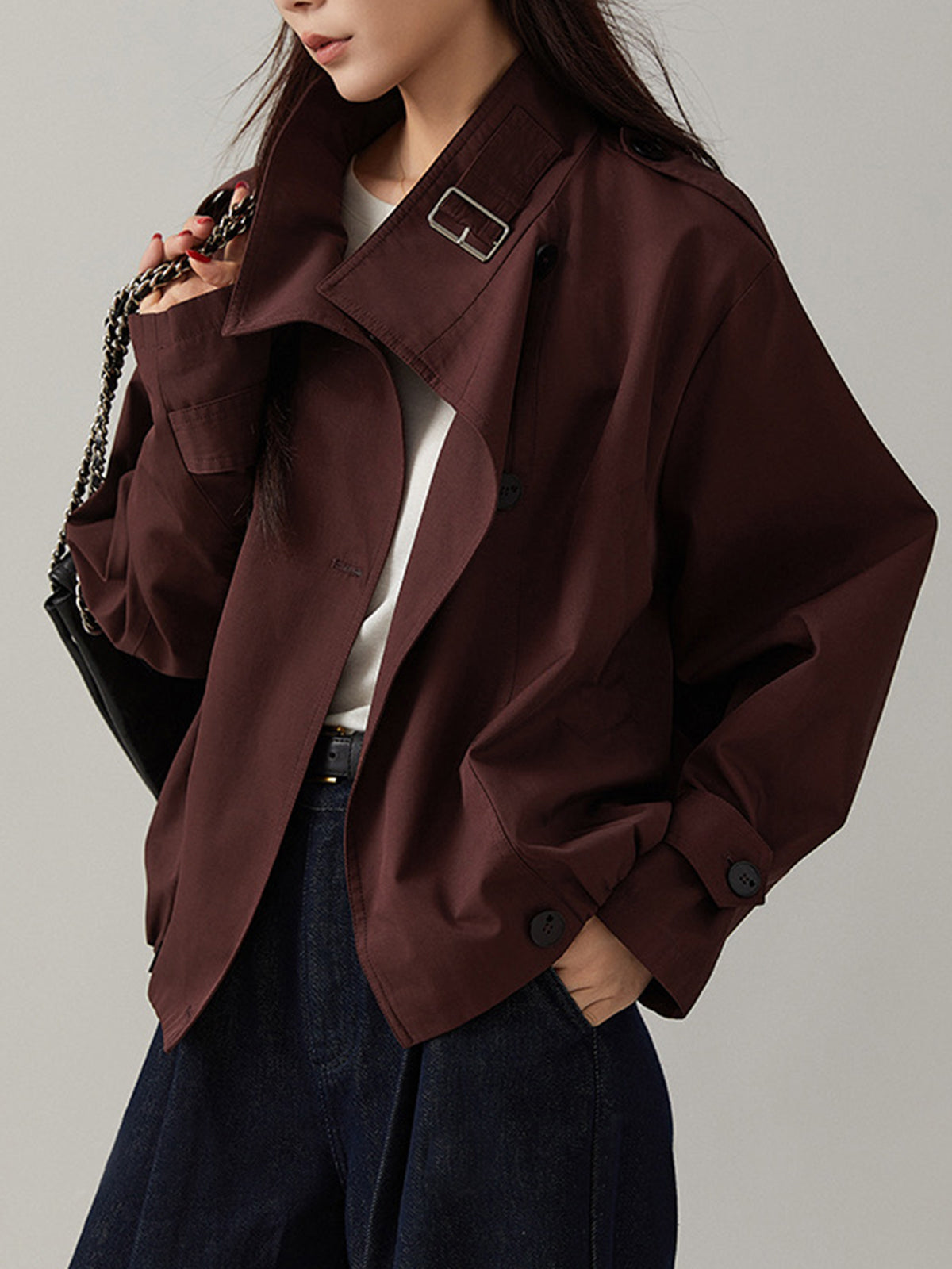 Chaqueta Utility de Corte Holgado con Cuello Solapa y Botones Frontales para Mujer
