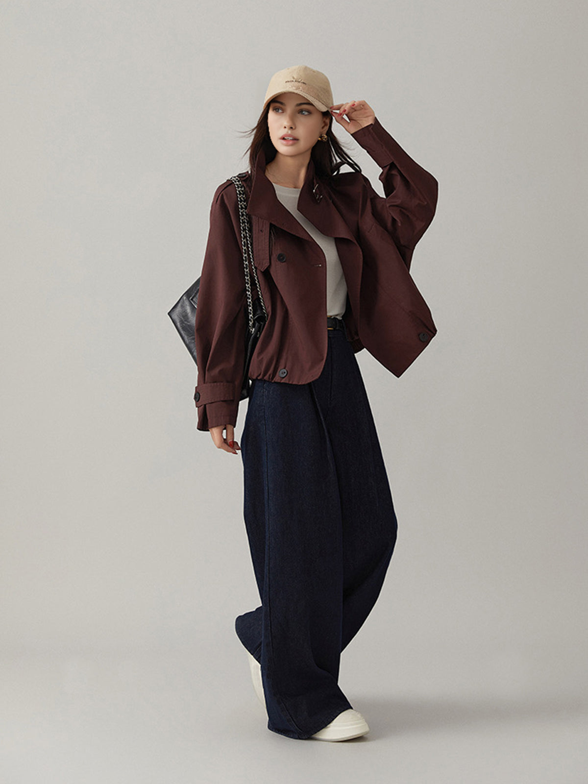 Chaqueta Utility de Corte Holgado con Cuello Solapa y Botones Frontales para Mujer