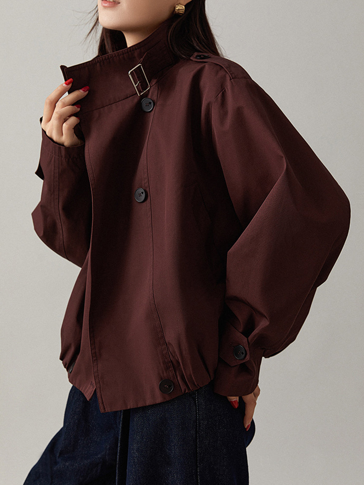 Chaqueta Utility de Corte Holgado con Cuello Solapa y Botones Frontales para Mujer