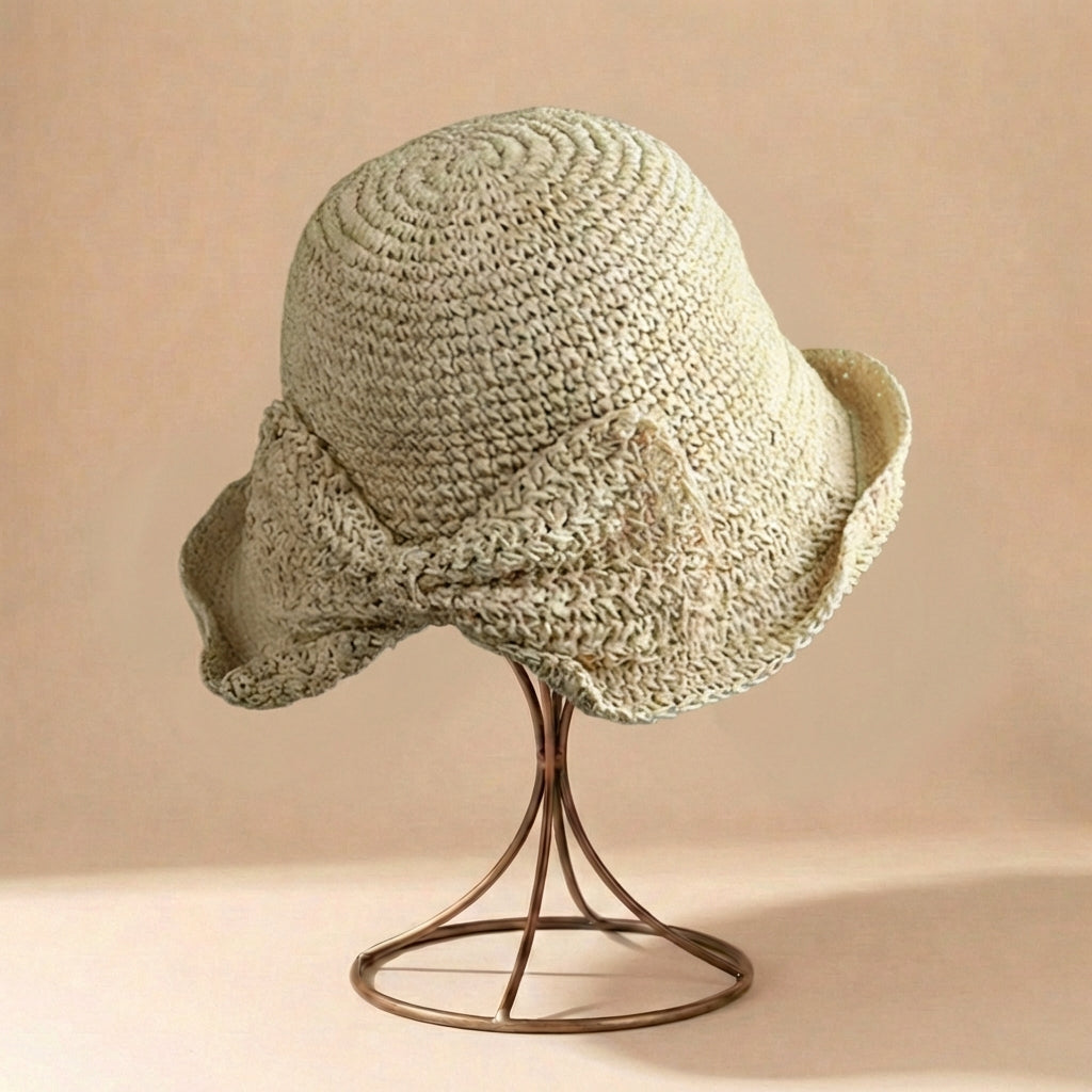 Chapeau de soleil pour femme - large bord avec ruban - style plage décontracté
