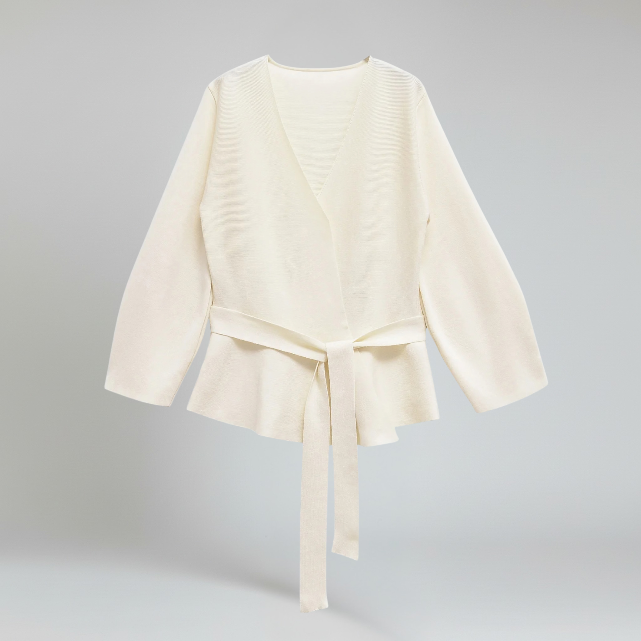 Blazer de Punto con Cinturón y Almohadillas en los Hombros para Mujer con Cuello en V