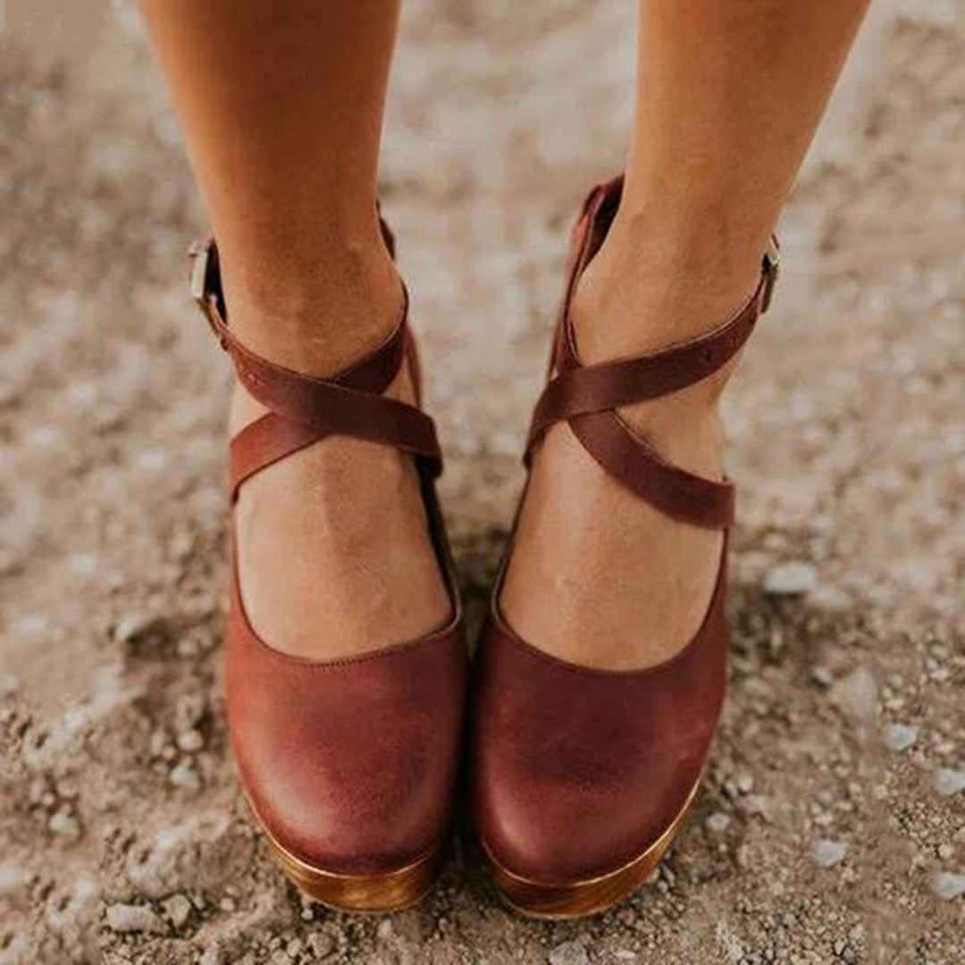 Zapatos de Cuña con Punta Cerrada y Correa Ajustable al Tobillo para Mujer
