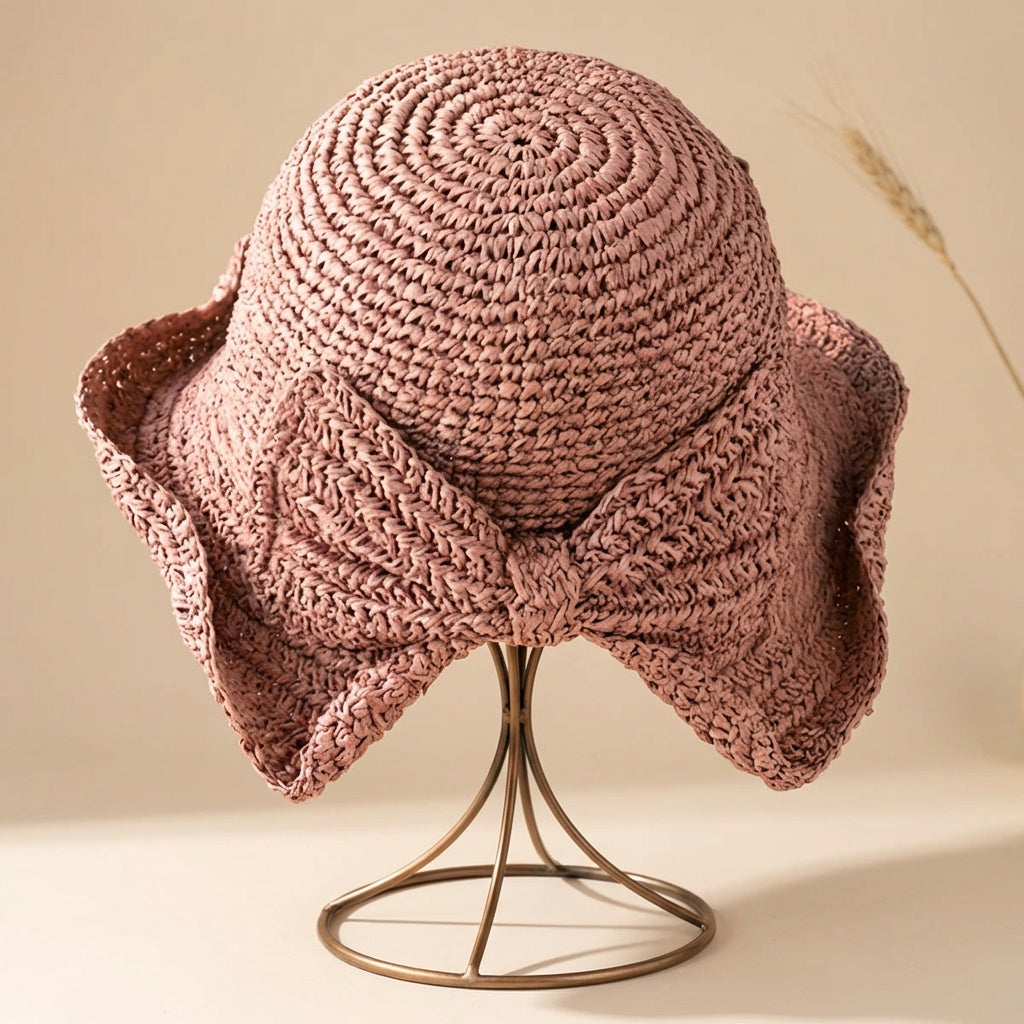 Chapeau de soleil pour femme - large bord avec ruban - style plage décontracté