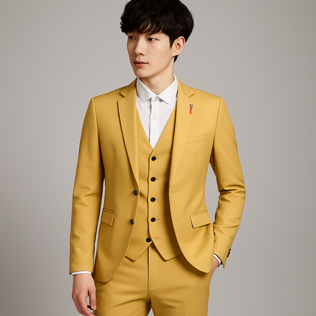Pánský oblek třídílný slim fit formální svatební banket elegantní