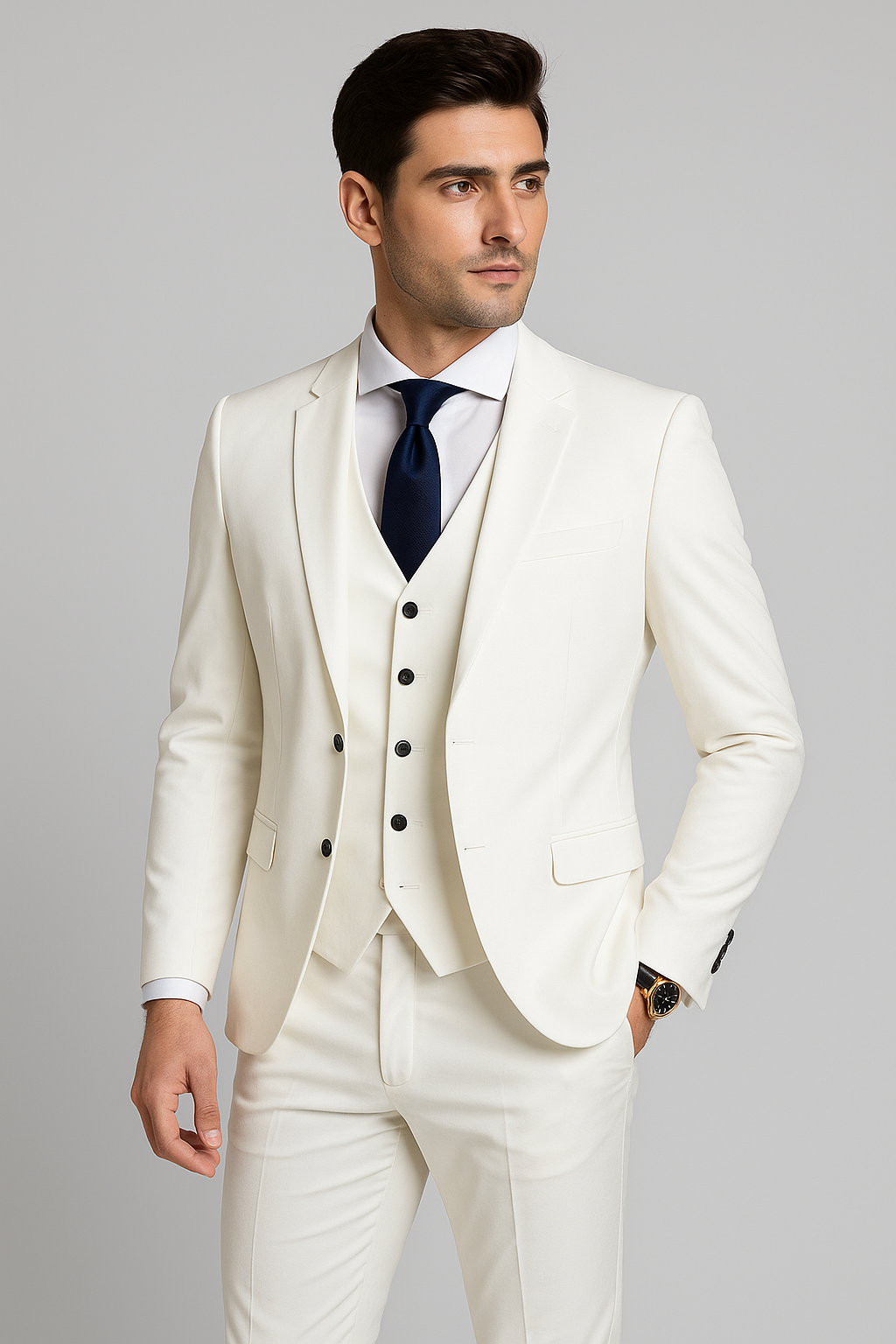 Pánský oblek třídílný slim fit formální svatební banket elegantní