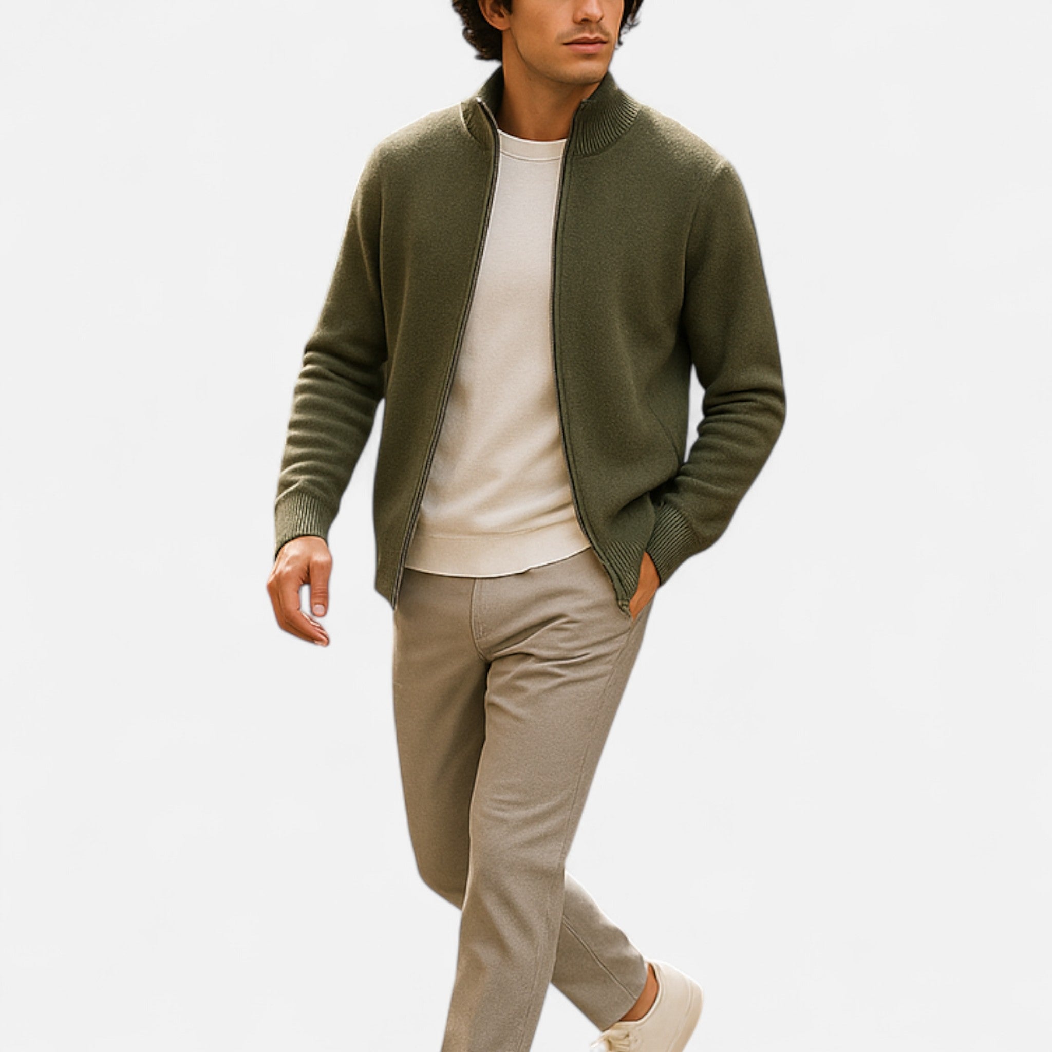 Eliaro Moda | Pánský svetr z merino vlny s vysokým límcem a zipem