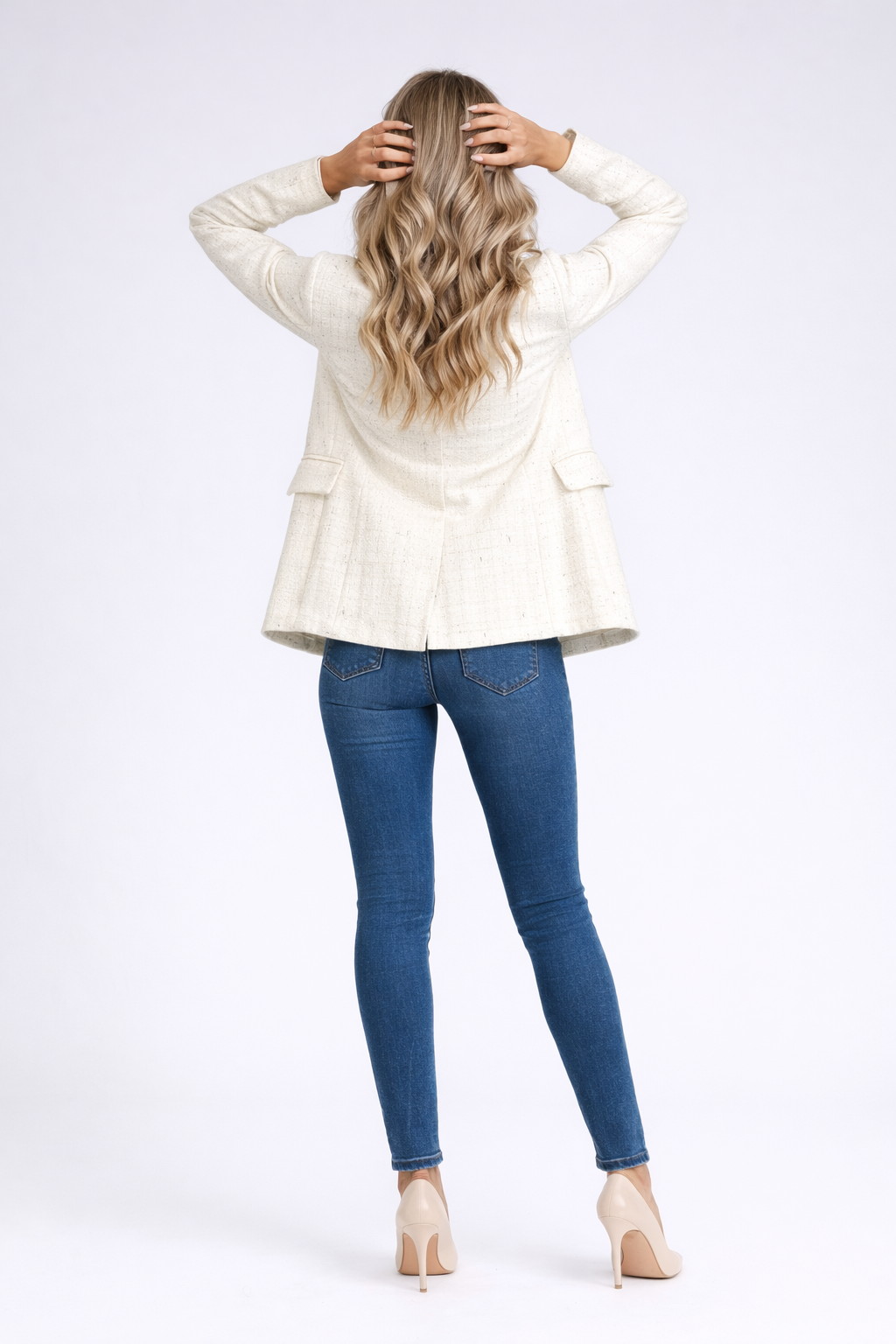 Blazer Entallado de Estilo Tweed con Doble Botonadura y Solapas para Mujer