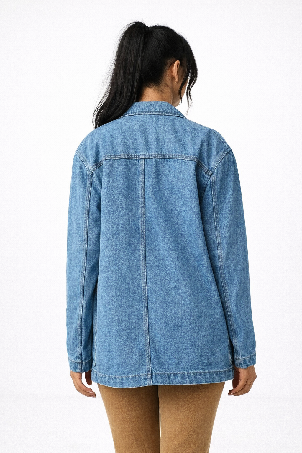 Blazer de Mezclilla con Cuello de Solapa y Botonadura para Mujer