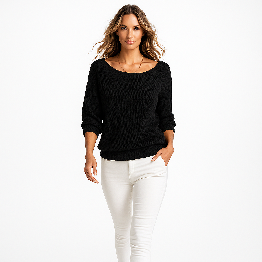 Jersey de punto para mujer con cuello redondo y manga francesa tres cuartos