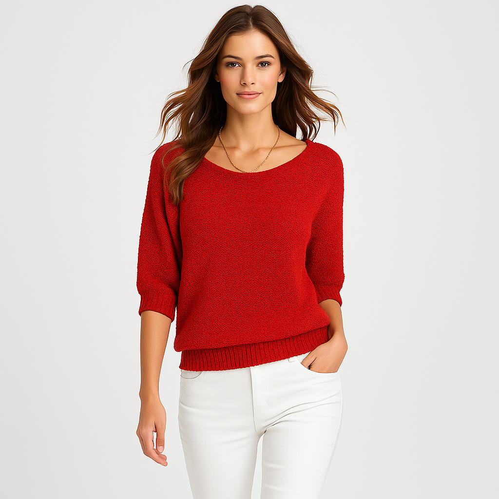 Jersey de punto para mujer con cuello redondo y manga francesa tres cuartos