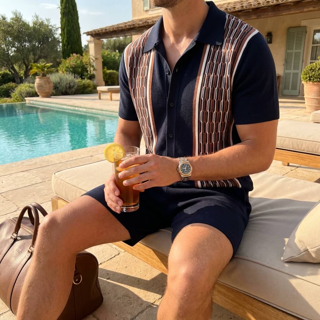 Conjunto de punto de dos piezas — punto geométrico — ropa casual verano