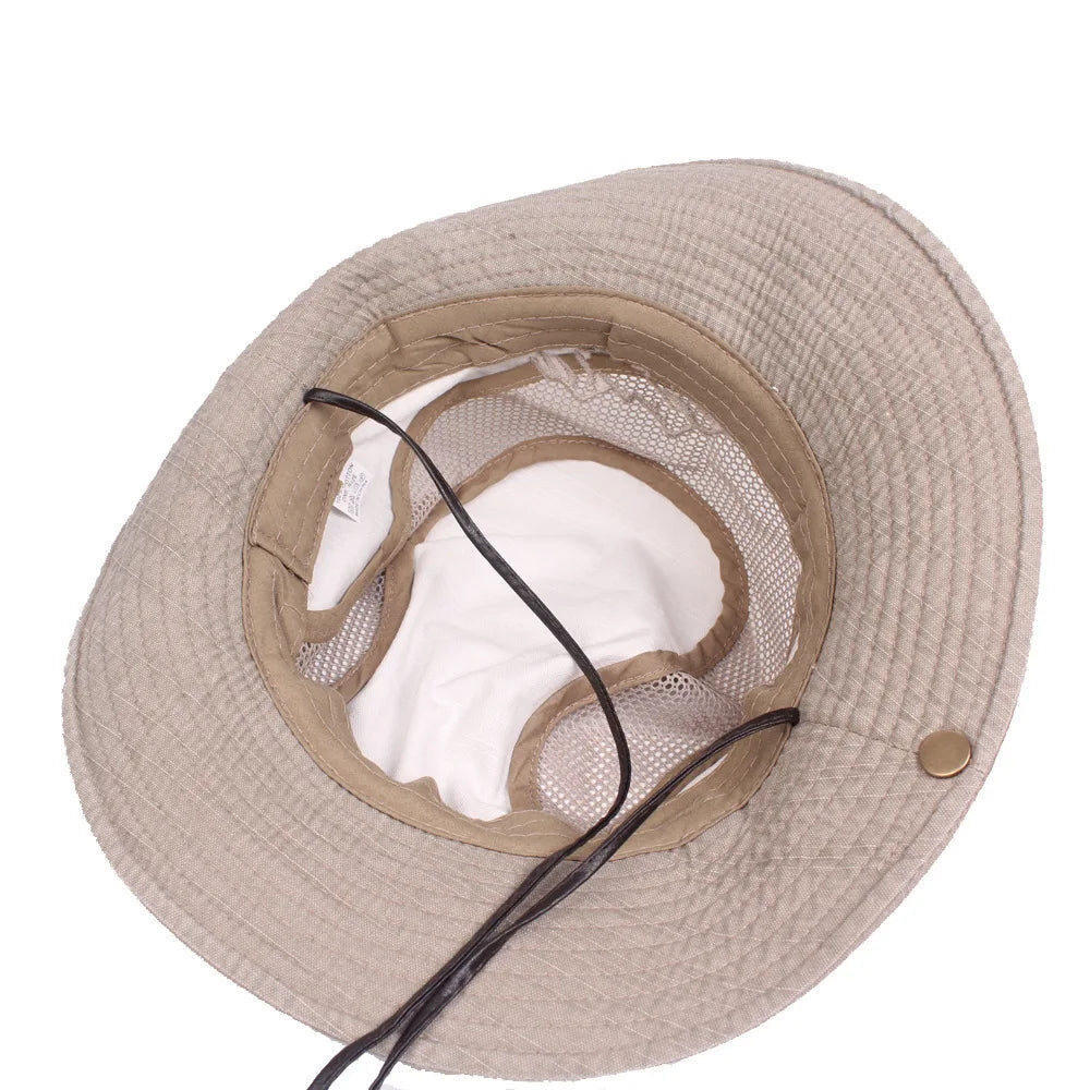 Unisex bavlněný klobouk typu bucket s prodyšnou síťovinou na cestování