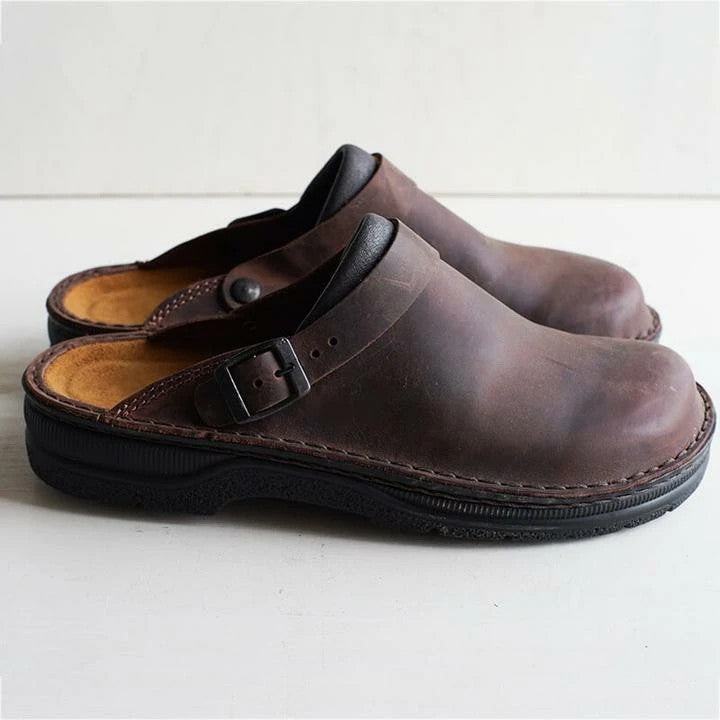 Zoccoli uomo in pelle premium punta tonda fibbia regolabile comfort
