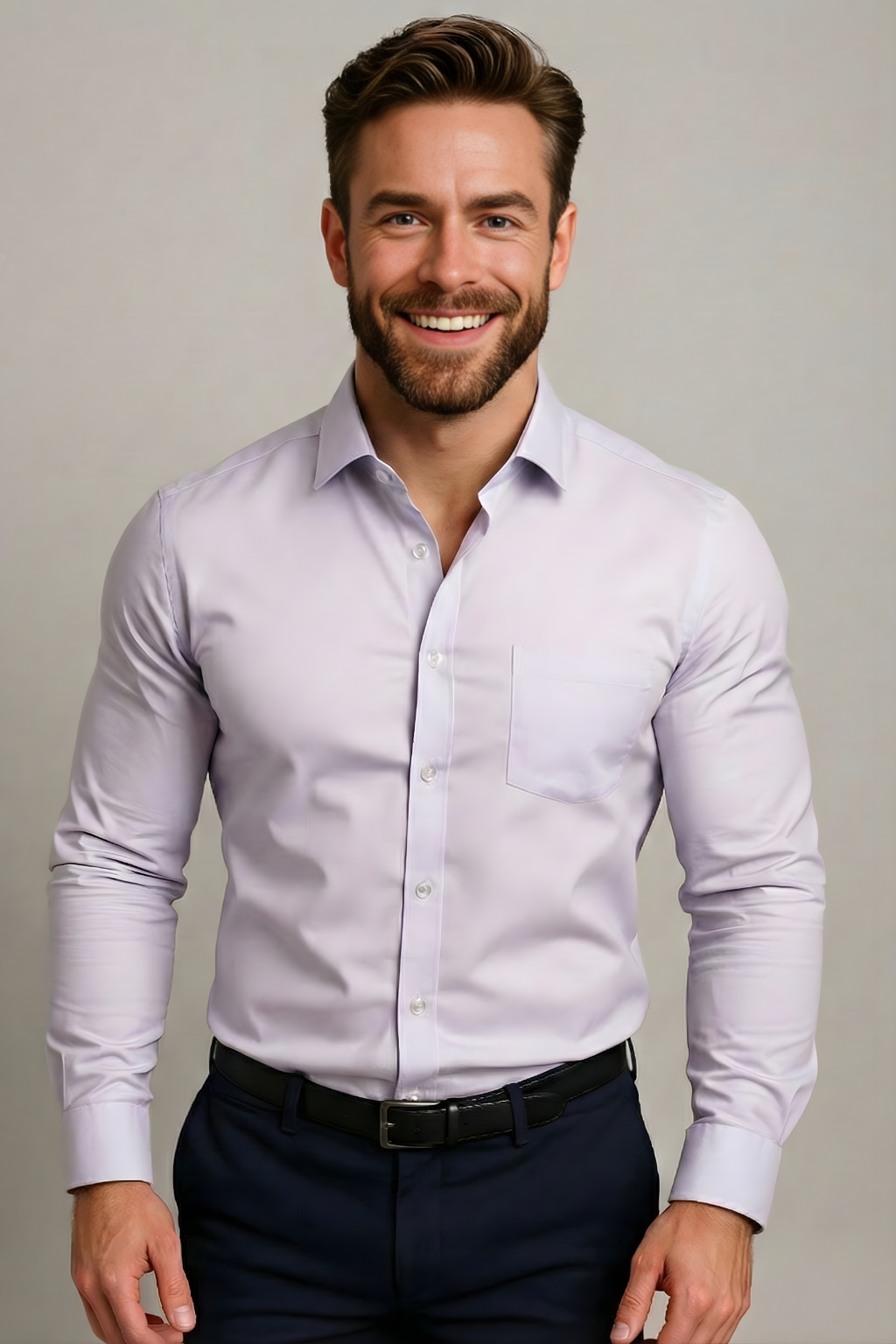 Camicia a maniche lunghe da uomo — taglio strutturato senza pieghe — formale