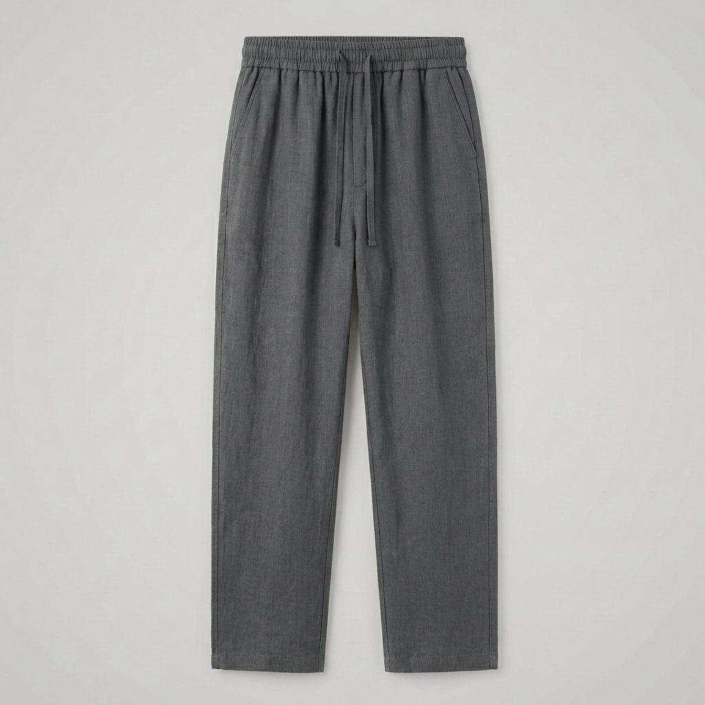 Pantalones de Algodón y Lino para Mujer de Pernera Ancha con Cintura Elástica