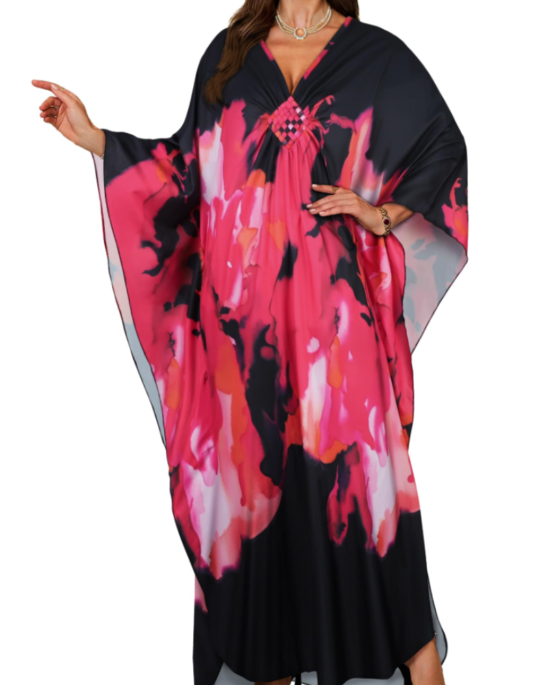 Tunique kimono brodée pour femme avec col en V — plage