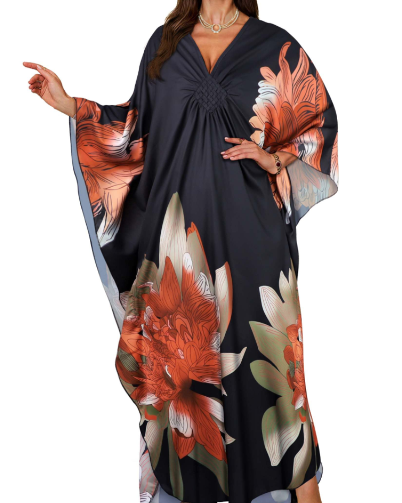 Tunique kimono brodée pour femme avec col en V — plage
