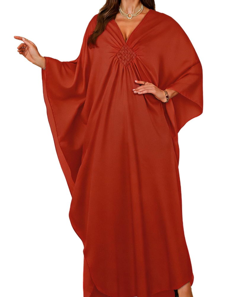 Tunique kimono brodée pour femme avec col en V — plage