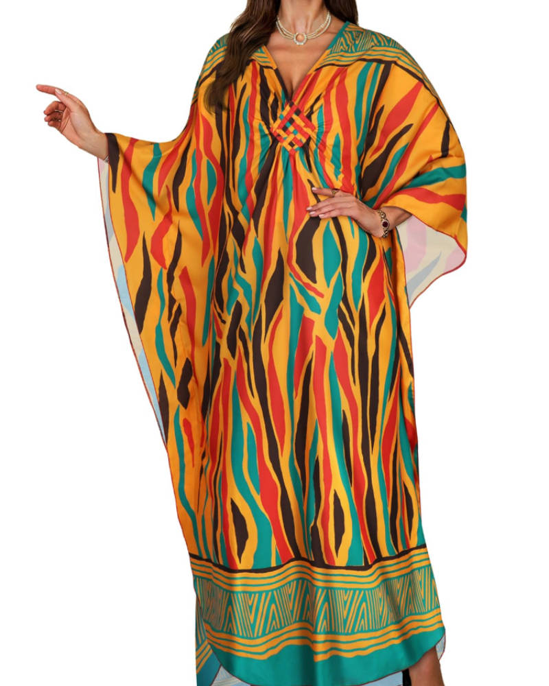 Tunique kimono brodée pour femme avec col en V — plage
