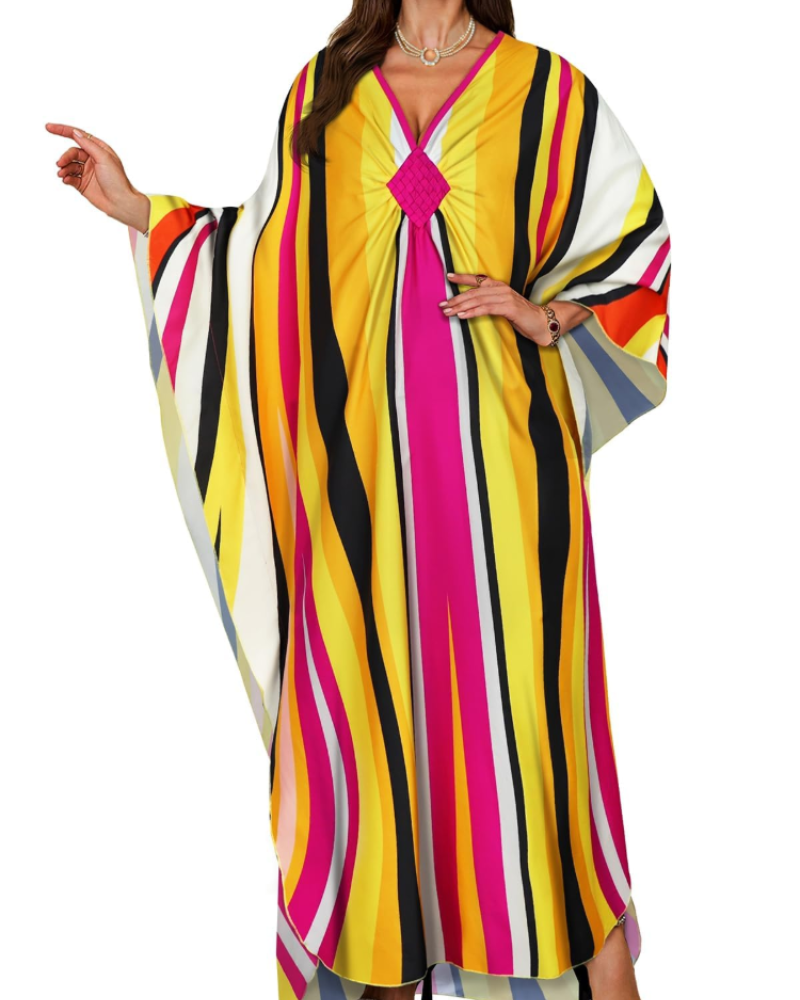 Tunique kimono brodée pour femme avec col en V — plage