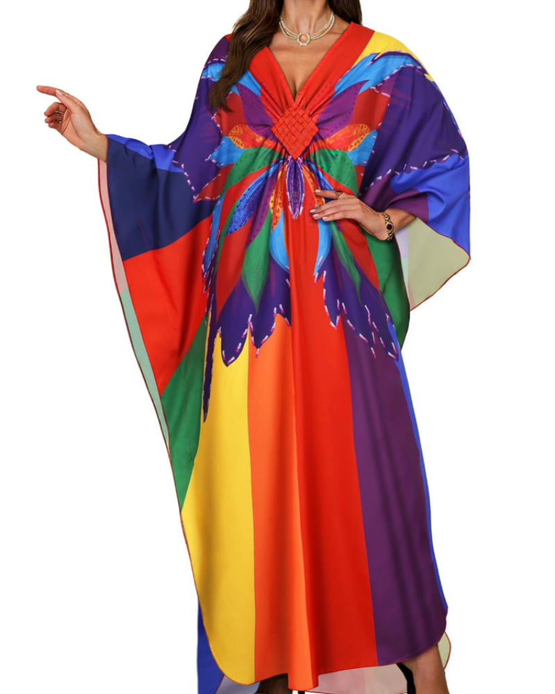 Tunique kimono brodée pour femme avec col en V — plage