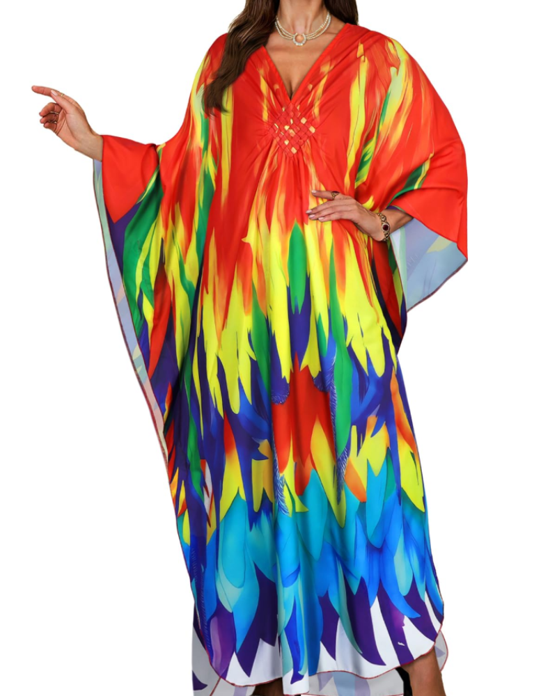 Tunique kimono brodée pour femme avec col en V — plage