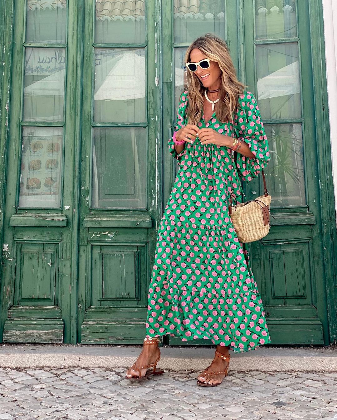 Robe longue bohème à imprimé géométrique et col en V pour femme