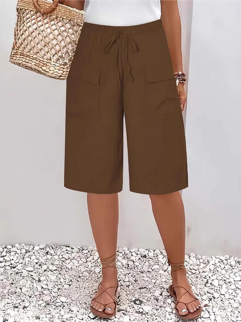 Pantaloni scurți damă cu talie elastică, șnur și buzunare cargo