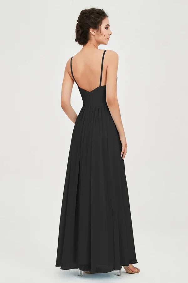 Robe de cérémonie pour femme en mousseline avec taille empire et décolleté en V