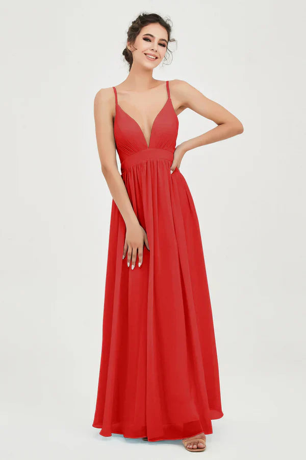 Robe de cérémonie pour femme en mousseline avec taille empire et décolleté en V