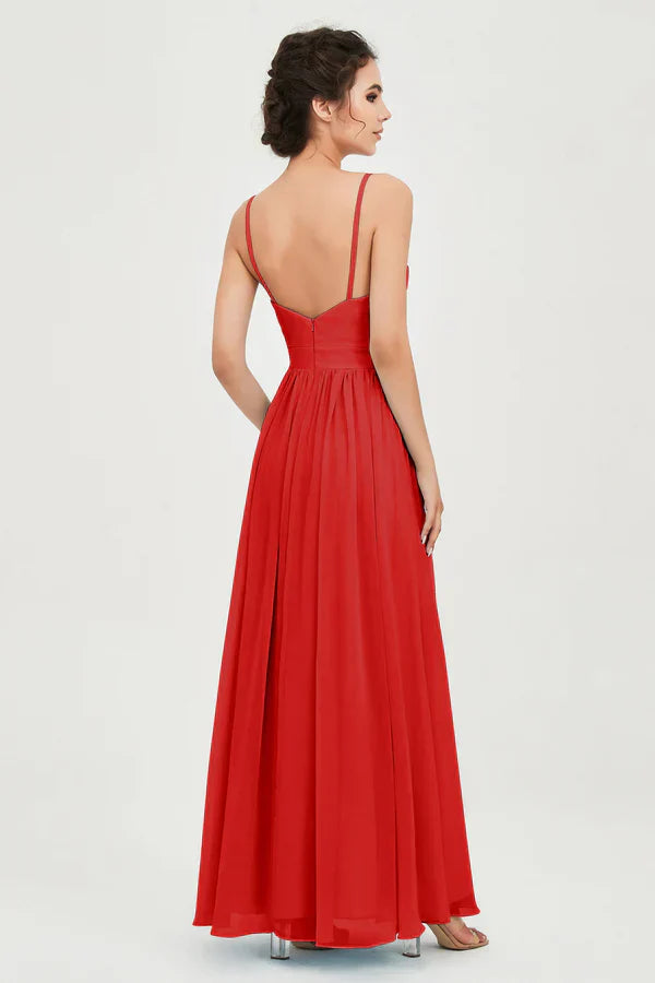 Robe de cérémonie pour femme en mousseline avec taille empire et décolleté en V