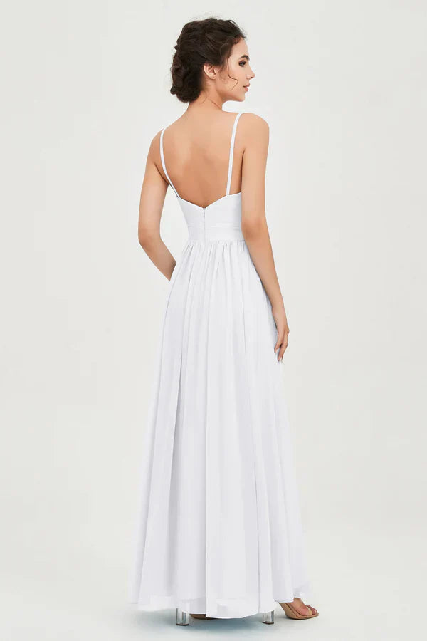 Robe de cérémonie pour femme en mousseline avec taille empire et décolleté en V